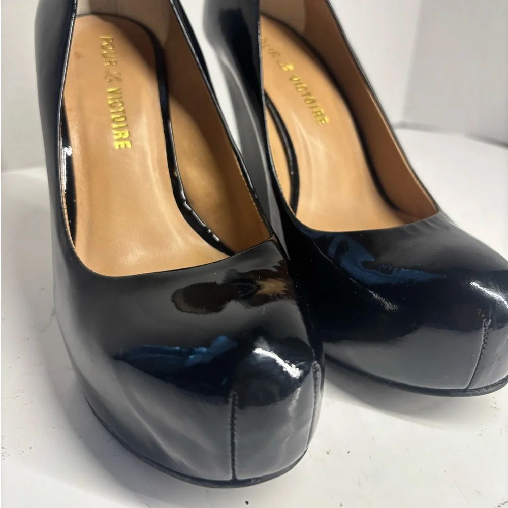 pour la victoire sleek platform shoes black patent wedge heels 7 whimsygoth punk - Picture 10 of 11